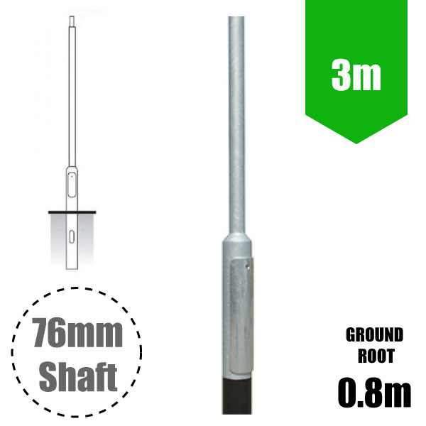 3m Lamp Post  - Steel Galvanised Street Lamp Post Root Mounted 3 Metre (3m Above Ground)  (3m Above Ground)