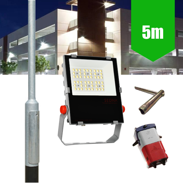 5m Lamp Post Lighting Column 200W LED Flood Light Kit c/w Fuse Cut-out and M8 Key (5m Above Ground)