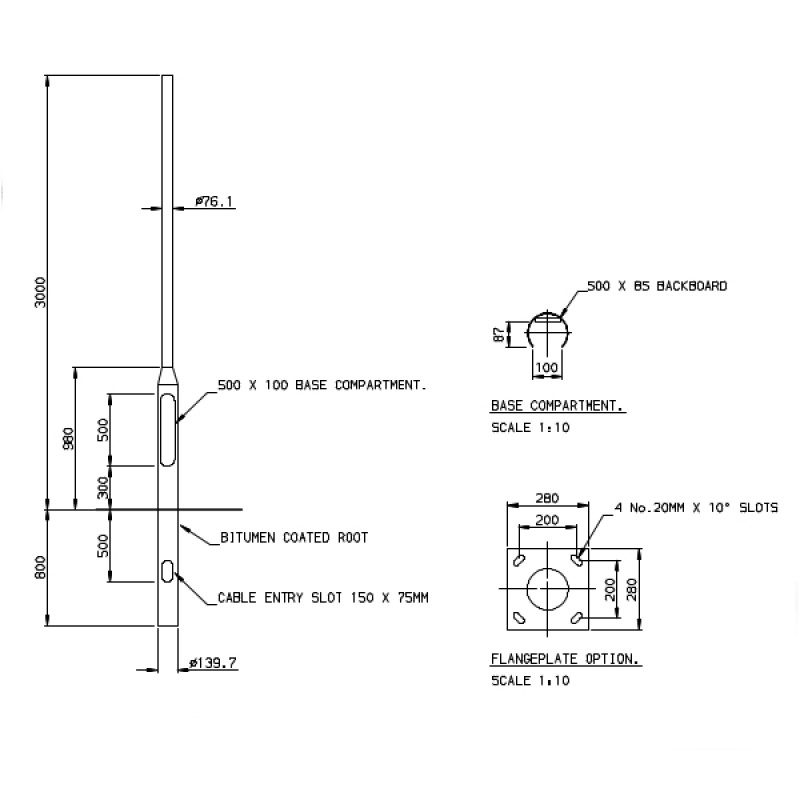 3m Lamp Post Lighting Column (3m Above Groun) Steel Galvanised Street
