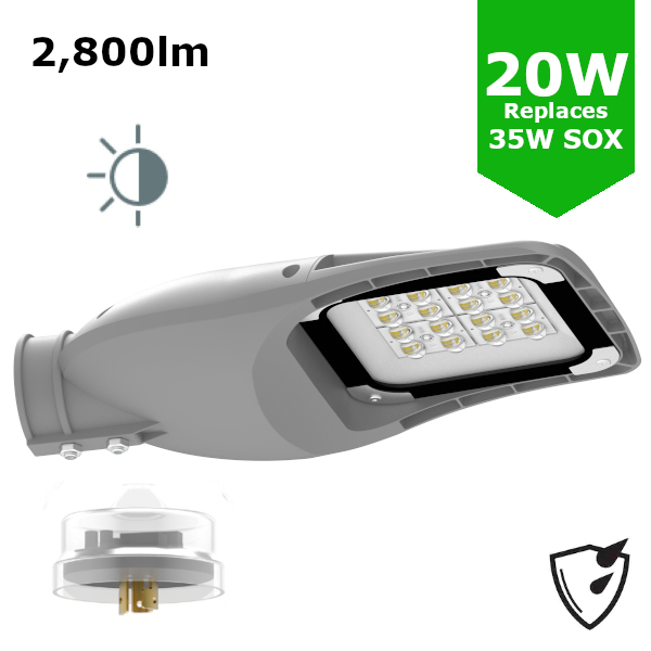 LED ECO Street Lantern Light 20W/2,800lm c/w Photocell NEMA Dusk til Dawn Sensor