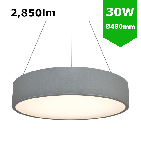 LED Round Surface Mount/Suspended Downlight Ø480mm - 30W (2,850lm) Silver Casing
