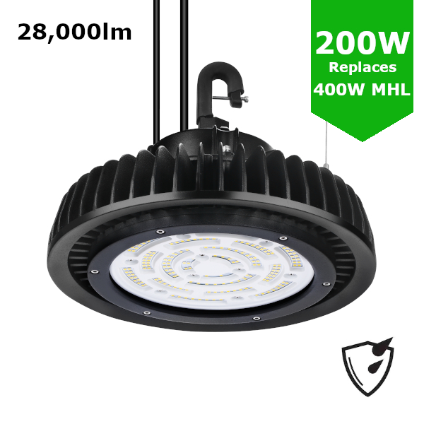 LED High Bay Light 200W Low Bay - Warehouse Industrial UFO Fitting - 400W Metal Halide Replacement