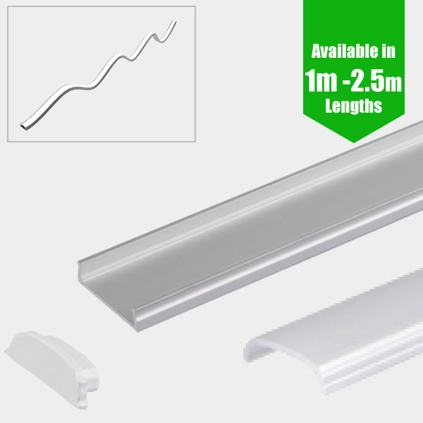 LED Profile Bendable Curved for LED Strip - Surface Mount Aluminium LED Channel c/w  Diffuser + End Caps + Mounting Clips 