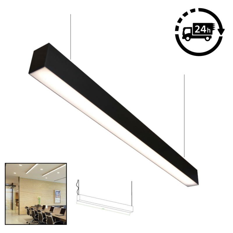 Suspended Linear LED Direct Indirect Light 1200mm/4ft RAL Black (3,000lm) 32W