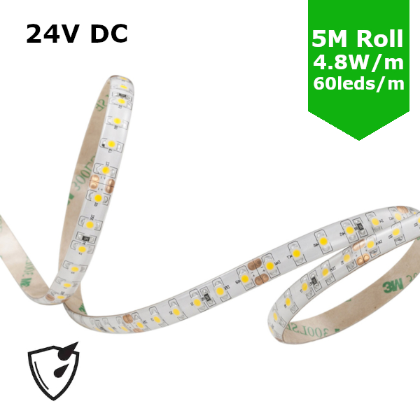 SMD3528 24V Flexible LED Strip - 5m 4.8W/m (60 LED/m) - Single colour IP65