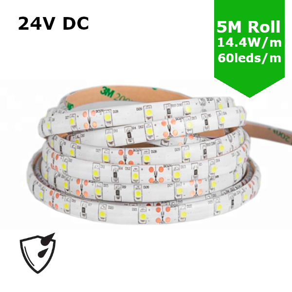 SMD5050 24V Flexible LED Strip - 5m 14.4W/m (60 LED/m) - Single colour IP65