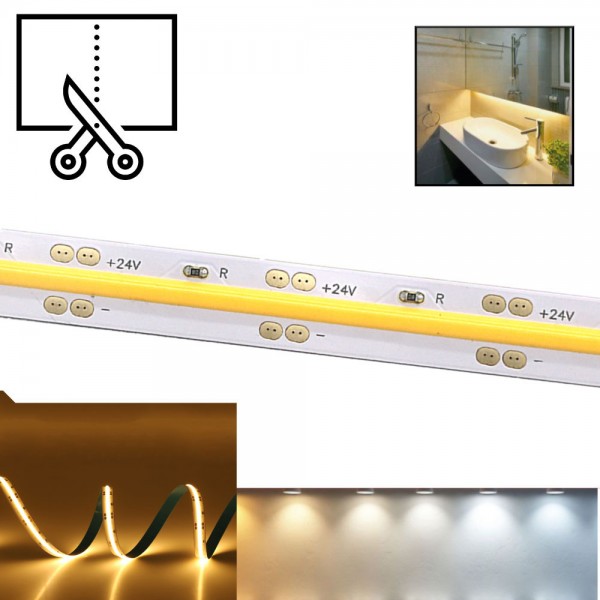 COB LED Strip / LED Tape Light - No Spotting / Spotless by the Metre Cut to Size (Per Metre / 1m)  - 8W/m  24V DC Single Colour flexible LED strip Lights custom cut to size
