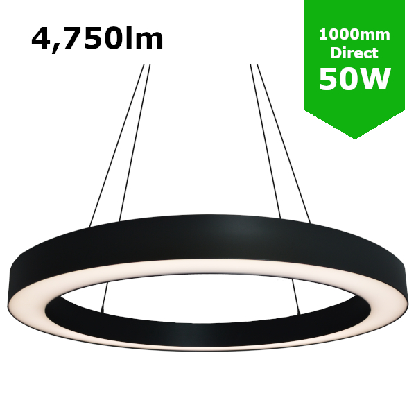 Suspended/Surface Mount Round LED HALO Light Ø1000mm / 50W (4,750lm) Black Body Flicker Free